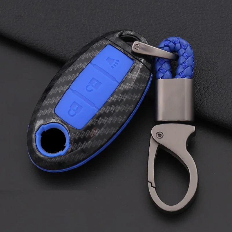 B Carbon Blue ABS углеродного волокна оболочки чехол ключа дистанционного управления автомобилем чехол для Nissan Qashqai J10 J11 X-Trail пинает Tiida Pathfinder Murano Note, Juke - Название цвета: B Carbon Blue