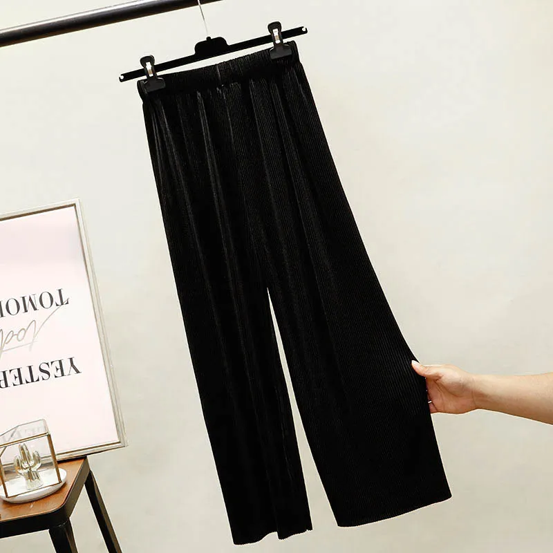 ALPHALMODA Летние Женские однотонные плиссированные широкие брюки с высокой талией женские модные брюки