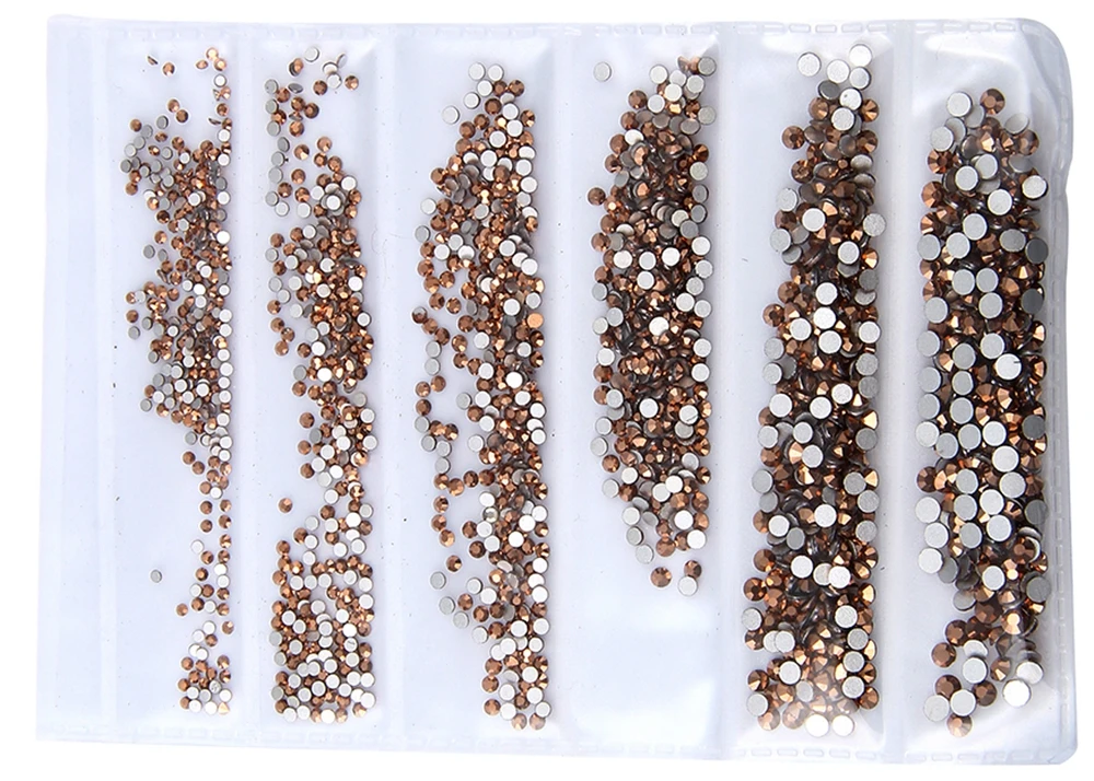 Rose Gold Стразы для ногтей DIY, 24 цвета, SS3-SS10, маленькие размеры, стеклянные стразы для ногтей, 3D украшение для ногтей, низкая стоимость доставки, оптом - Цвет: Rose Gold