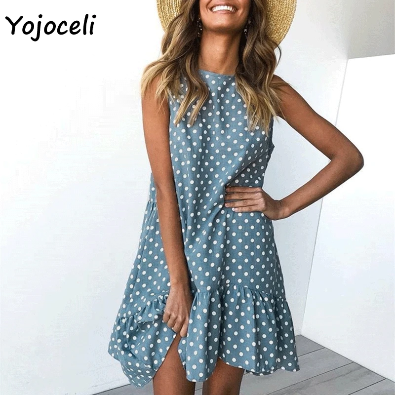 Yojoceli/2019 повседневное летнее платье в горошек женское трапециевидной формы