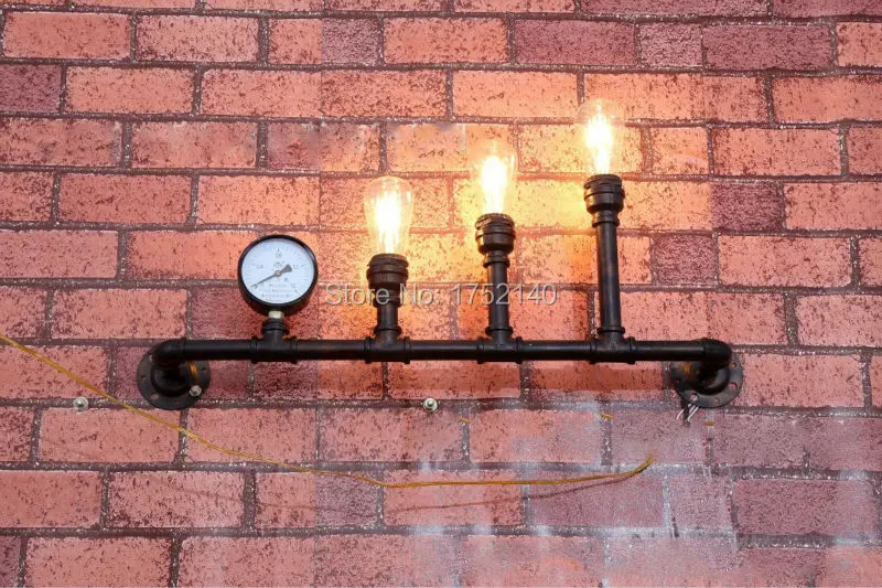 Светильник Настенный Железный для водопроводной трубы 80 см 3 основания E27 лофт