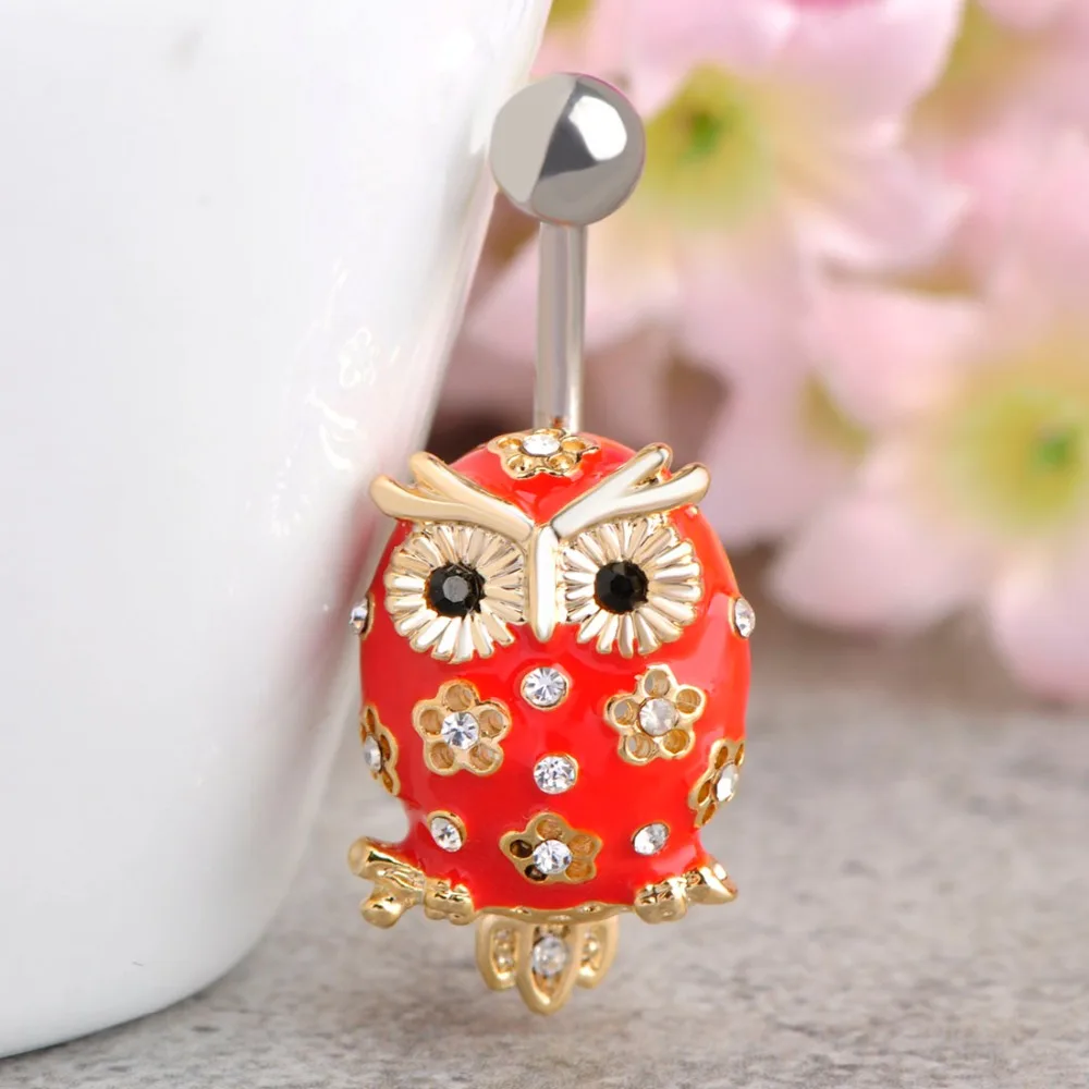 Эмалированная черная сова цветок пирсинг ювелирное изделие со стразами животное
