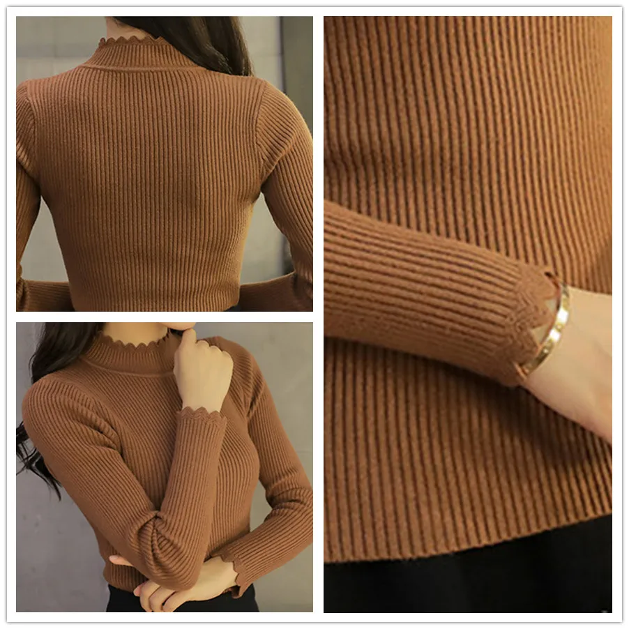 New Women Turtleneck Sweater Lady Slim Spring Autumn Knitted Sweaters Pure Color Long Sleeve Pullovers | Женская одежда