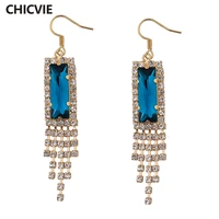 chicvie fashion blue color tassel earrings gold wedding statement earrings for women bohemian jewelry earrings gifts ser140016