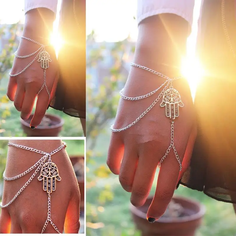 12pcs/lot Women Asymmetric Bracelet With Finger Tassels Hands Design Wrist Chains Wedding Party Jewelry jb238 | Украшения и
