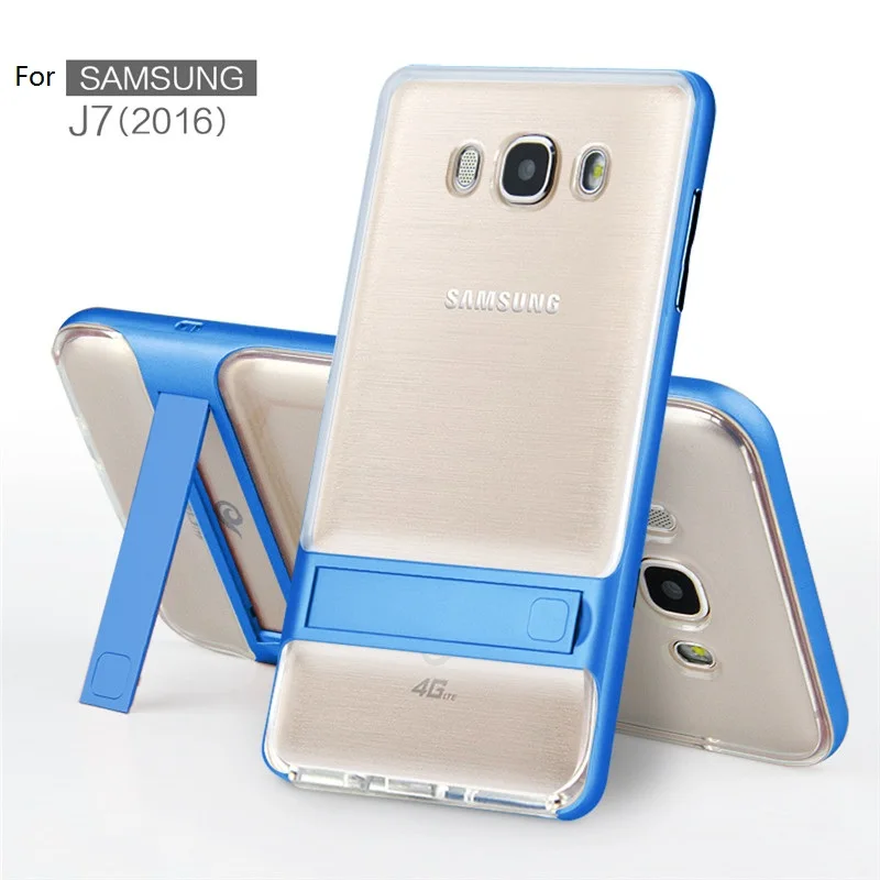 Кристальный чехол для телефона с подставкой Samsung Galaxy J7 2016 мягкий TPU + PC подставка в