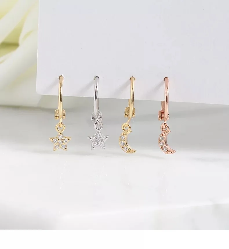 Серьги из стерлингового серебра S925, модные циркониевые серьги в форме звезды, Луны, уха, Пряжка для ушей, дикие простые трендовые серебряные серьги для девушек, ювелирные изделия для ушей