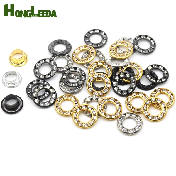 

100sets/lot 3 colors 12mm round metal brass rhinestone eyelets crystal diamond grommets glass eyelets free shipping RE-12mm-001