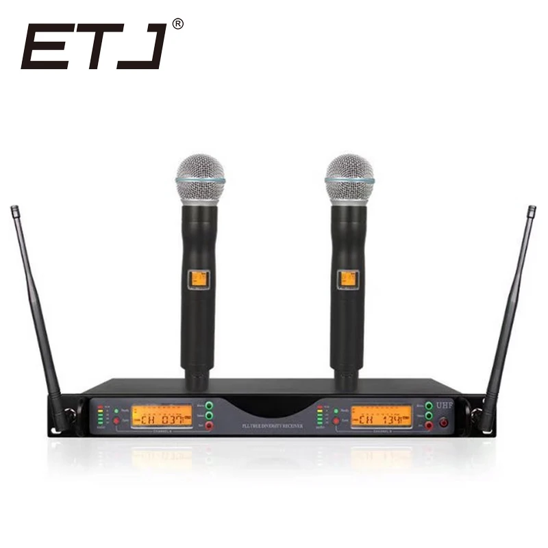 Бренд ETJ UR24D UR4D с двойным ручным беспроводным микрофоном для выступлений на