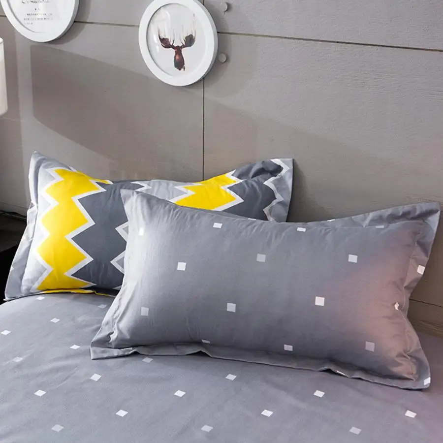 King Size Bedding Comfortable Yellow Waves Printed Flat Sheet Quilt Cover Pillowcases Set Bed Duvet | Дом и сад
