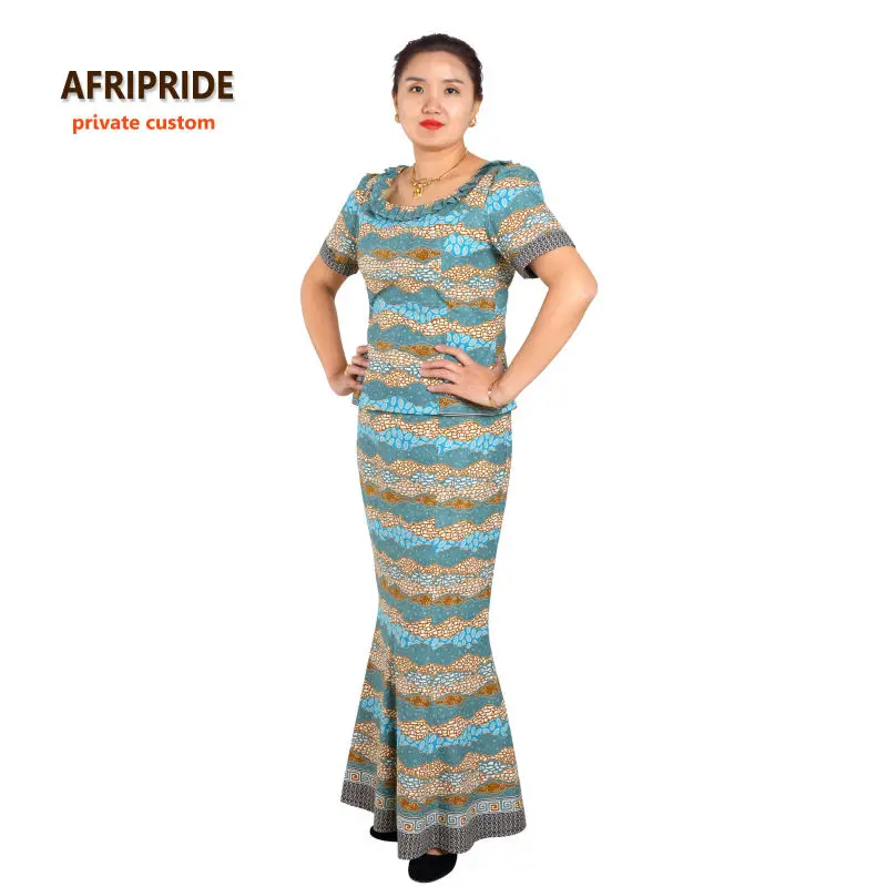 African traditional style 2 pieces skirt set for women AFRIPRIDE shor sleeve top+ankle length casual A622617 | Тематическая одежда