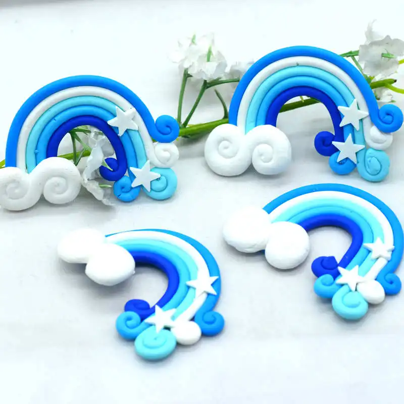 BLUE COLOR 10PCS 10 шт. 40 мм X 55 мм Необычные Единорог Цвет Полимерная глина Радуга деко | запеченные глина вечерние украшения Радуга | украшения торта топперы - Цвет: BLUE COLOR 10PCS