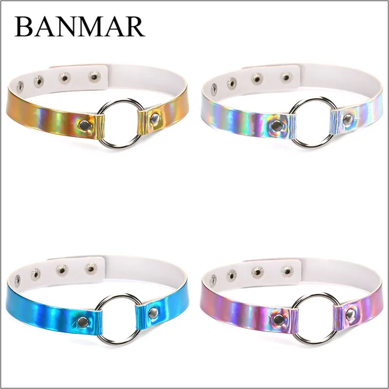 BANMAR 4 Colors Harajuku Trend Punk Laser PU Leather Chocker Choker Round Collar Necklace Party Female Gifts | Украшения и