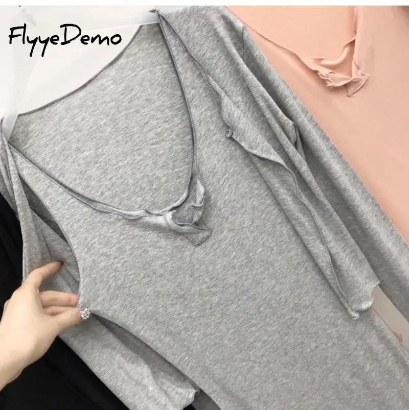 

2 Piece Set 2020 New Spring Summer Fashion Women Bottoming Tops V Neck Sheath Mini Dress Slim Ladies Casual OL Suit Free Size