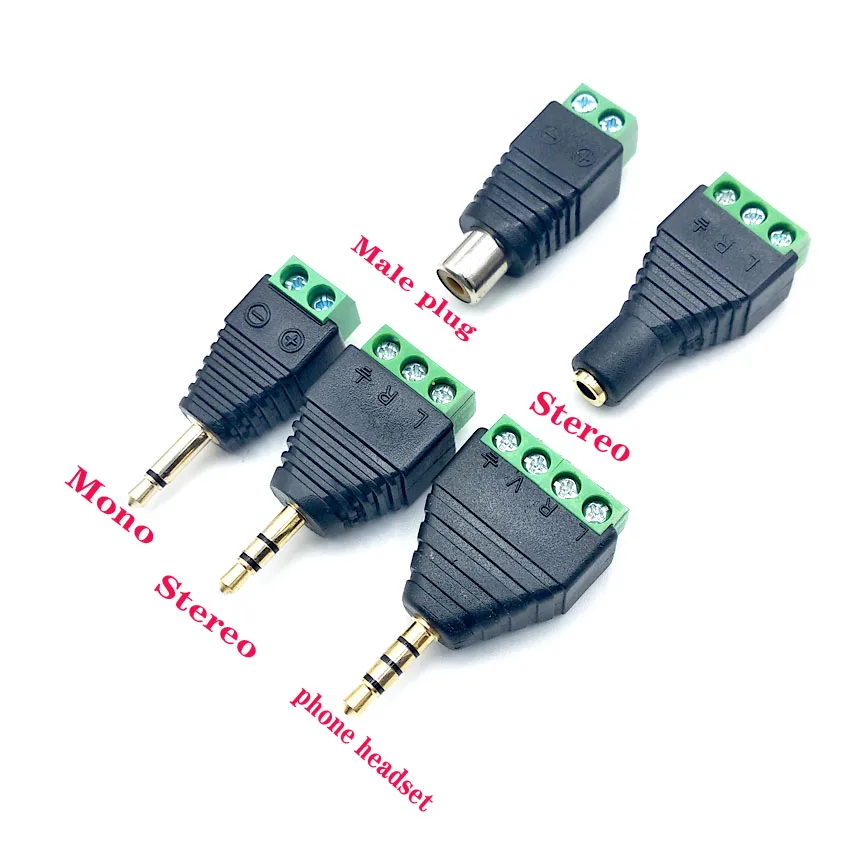 

2pcs/lot 3.5 jack connector stereo adapter 3.5mm RCA audio mono channel plug to screw terminal audio mono channel plug