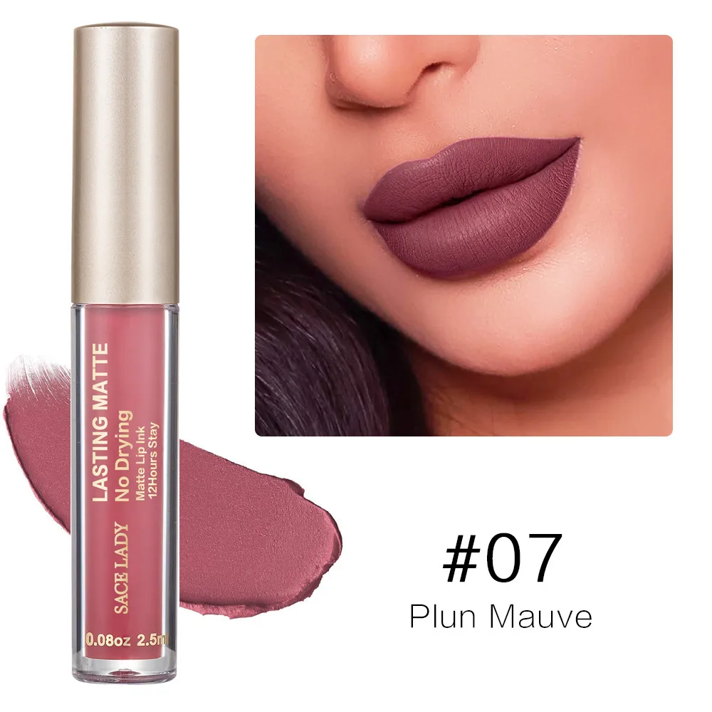 07 Plum Mauve SACE LADY, 23 Цвета, жидкая губная помада, макияж, не высыхает, матовая помада для губ, стойкий блеск для губ, оттенок, натуральный бренд, косметика - Цвет: 07 Plum Mauve