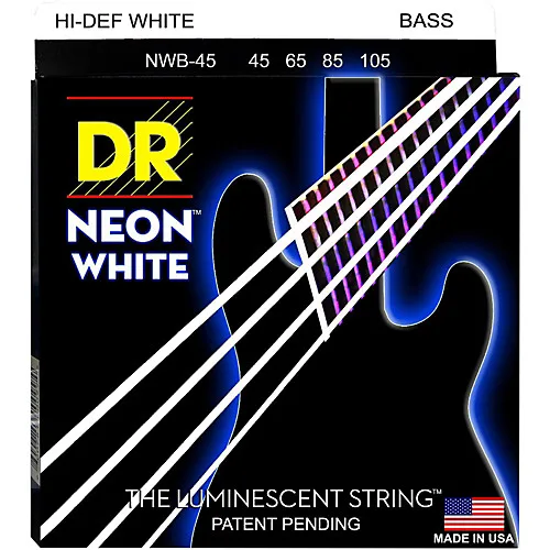 

DR K3 Hi-def Neon White Luminescent Bass Guitar Strings, Light 40-100 or Medium 45-105 or 5-strings 45-125
