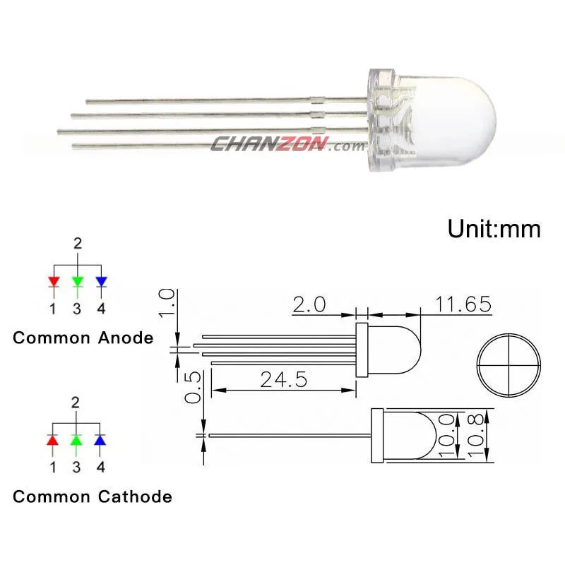 Светодиодный диодный светильник RGB (красный зеленый синий) триколор прозрачный