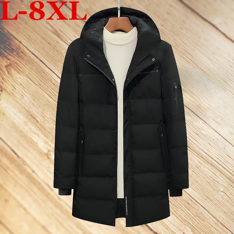 Большие размеры 8XL 7XL 6XL 5XL зимние Новые Длинные парки для куртки с капюшоном Брендовые повседневные мужские теплые пальто с хлопковой подкладкой