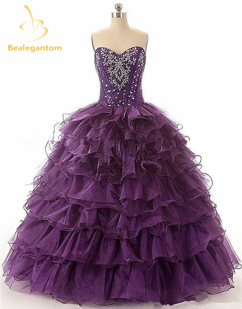Bealegantom 2021 New Red Gold Purple Cheap Quinceanera Dresses Ball Gown Crystals Organza Sweet 16 Vestidos De 15 Anos | Свадьбы и