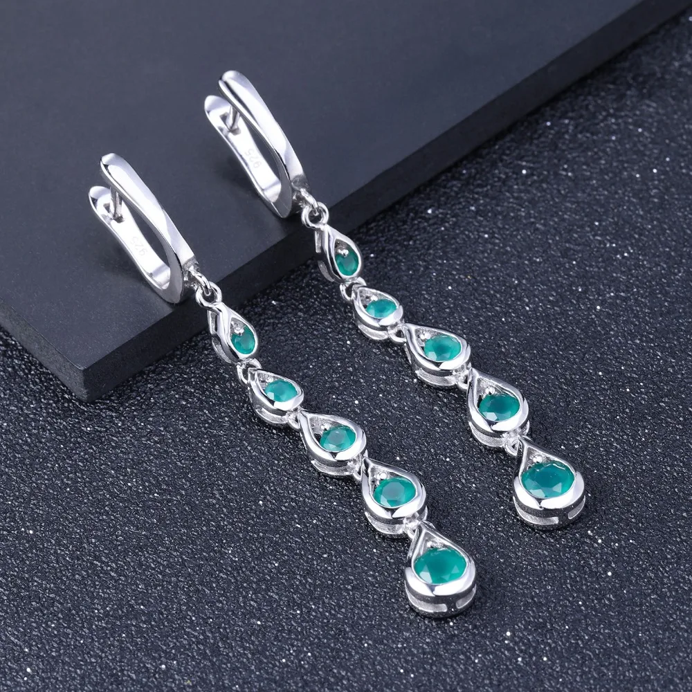 GEM'S балет Твердые 925 Висячие серьги из серебра пробы 3.07Ct натуральные зеленый