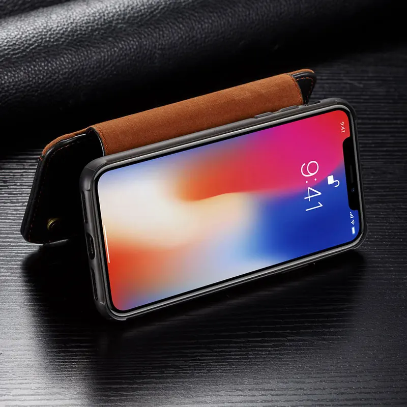 Чехол Me для IPhone X, 6, 7, 8 Plus, Ретро стиль, натуральная кожа, металлическая молния, 2 в 1, флип-кошелек, держатель для карт, чехол для IPhone XS Max XR