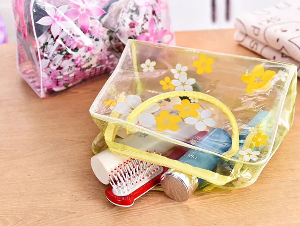 Woman Bags Transparent PVC Flower Waterproof Makeup Toiletry Travel Wash Cosmetic Pouch New kosmetik bag neceser mujer peque o | Багаж и