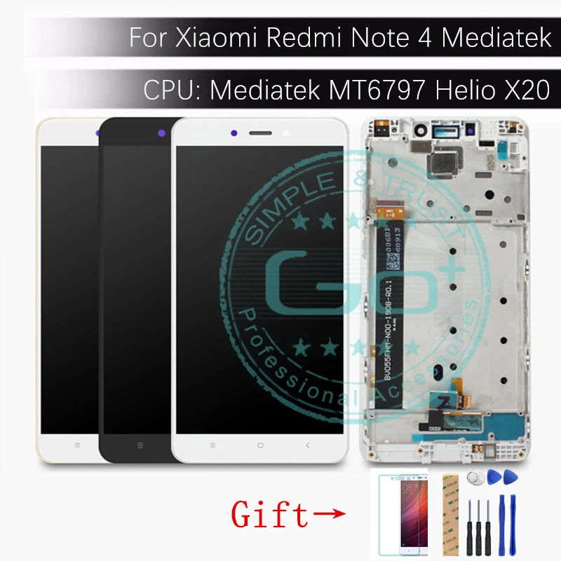 Для Xiaomi Redmi Note 4 MediaTek ЖК дисплей + рамка note4 Helio X20 дигитайзер сенсорные запасные