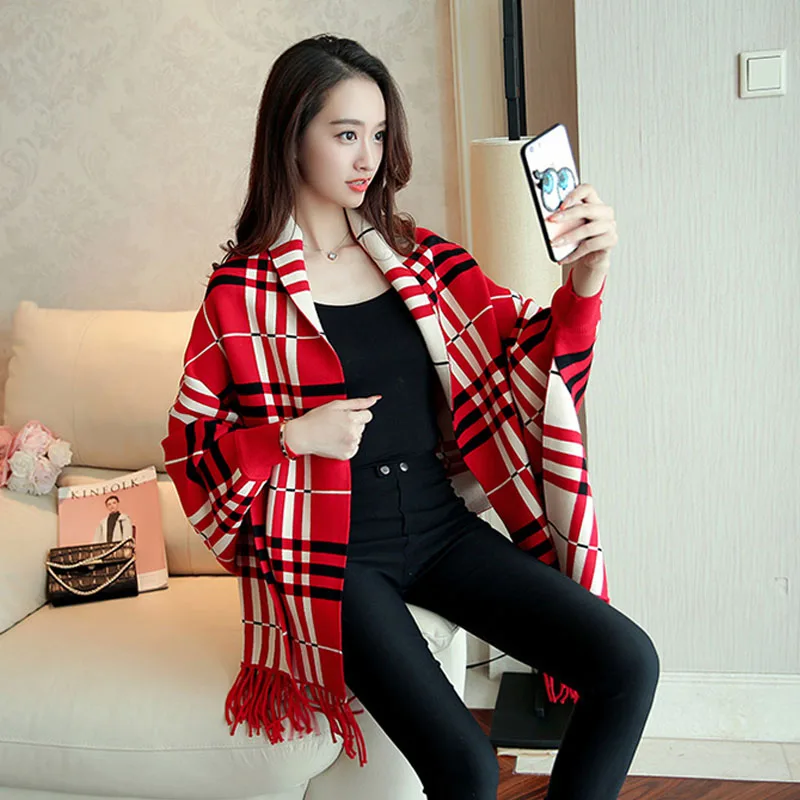 SimAi 2018 autumn and winter new style knitted shawl large loose sleeves sweater.Loose coat Tops |