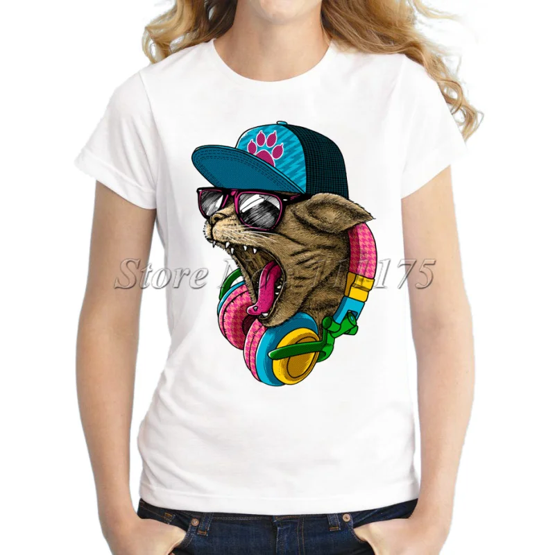 Забавная Футболка с принтом музыкальный Кот-диджей новинка 2019 топы футболки |