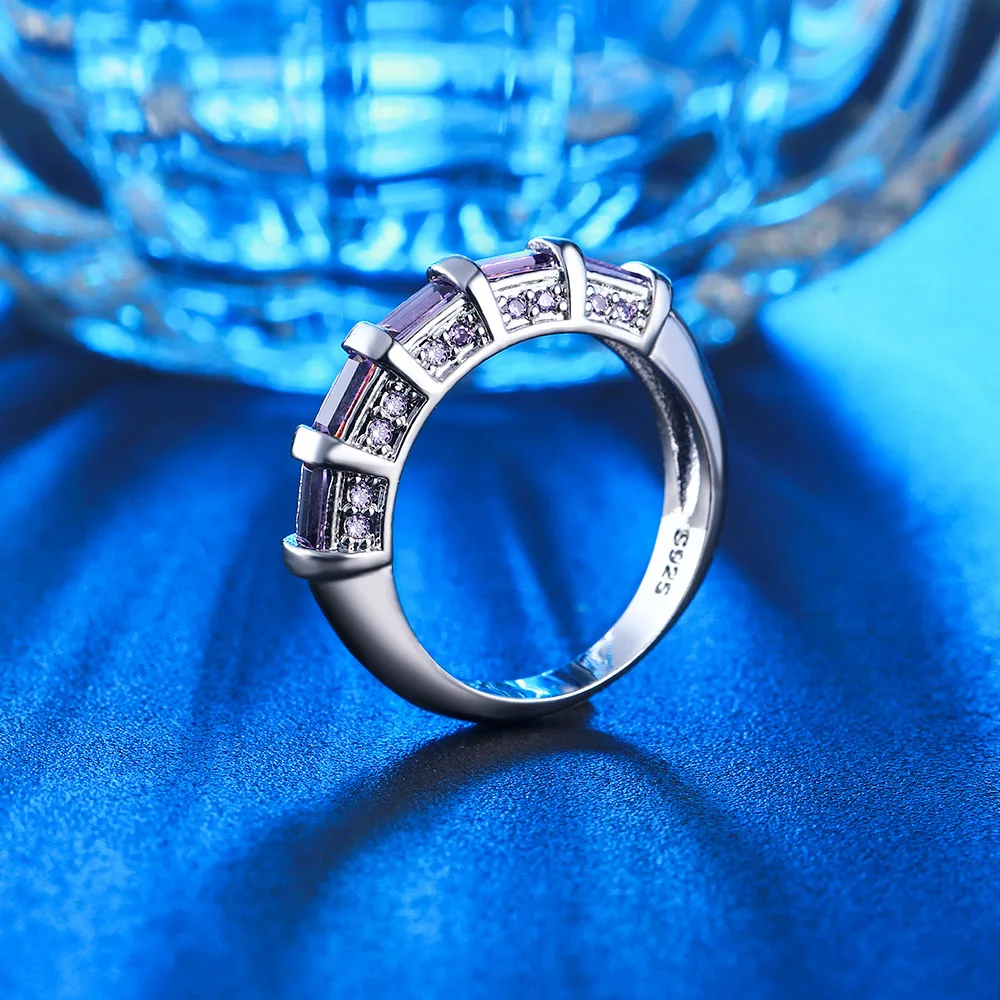 Женское серебряное кольцо с австрийским кристаллом фиолетовое для подарка