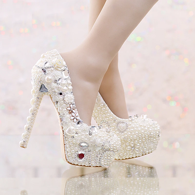 Ivory Pearl Wedding Shoes: Luxurious Rhinestone Platform Bridal Pumps image 4