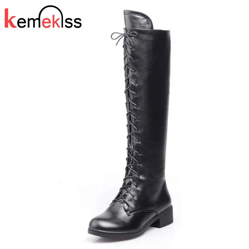 KemeKiss Size 34-43 Ladies Knee High Boots Fashion Lace Up Zipper Square Heels Shoes Women Autumn Winter Platform Warm Footwear | Обувь