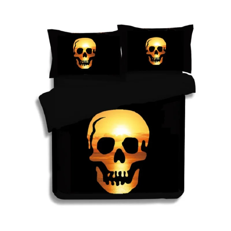 Набор пододеяльников с 3d изображением скелета черного черепа смерти наволочками