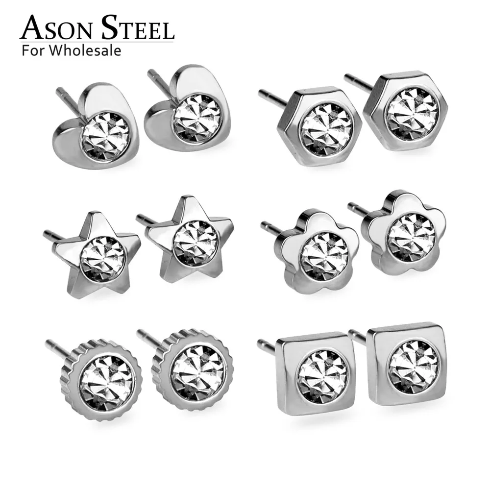 ASONSTEEL Minimalist Earrings Round Cubic Zirconia with Gold Anti-allergy 6pairs/box Push Back Stud Office Ladies | Украшения и