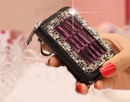 New Leather Diamond Key Case for Car Crystal Rhinestone Holder Housekeeper Keys Cover Women Gril Auto Driver License Bag | Автомобили и