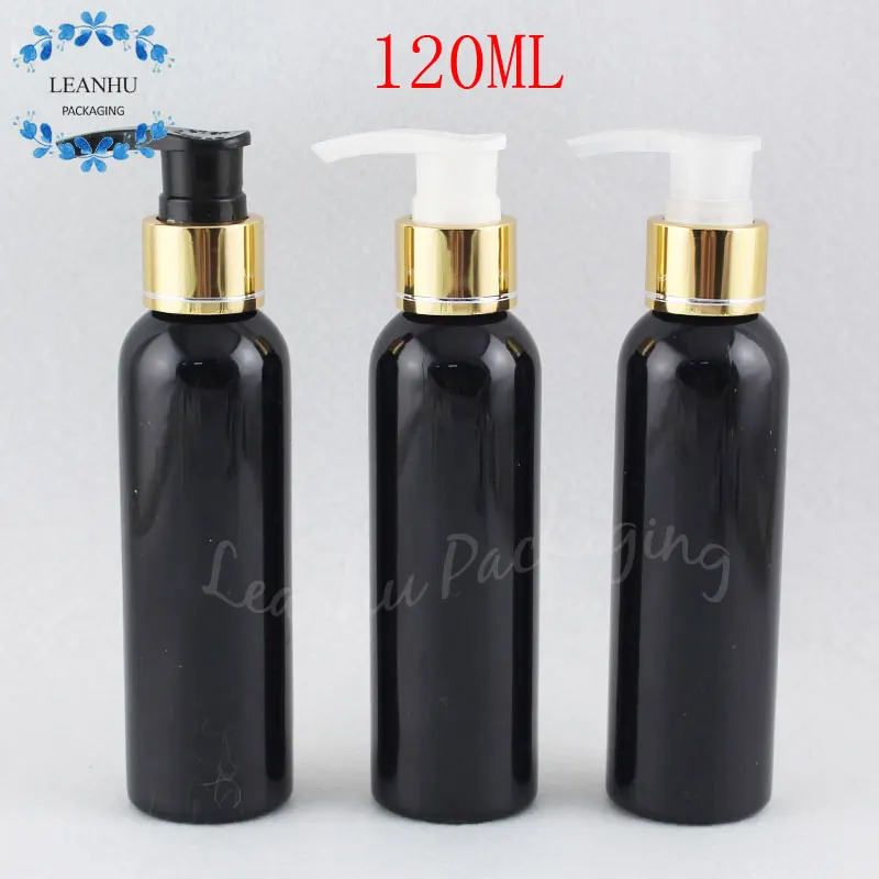 

120 мл черная пластиковая бутылка с золотым насосом для лосьона, см3 пустой косметический контейнер, лосьон/шампунь Sub-bottling ( 40 шт./лот)
