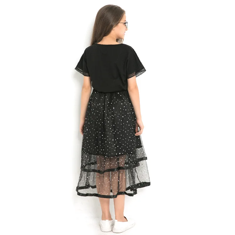 Лето 2019 костюм для девочек черная одежда из двух предметов с коротким рукавом