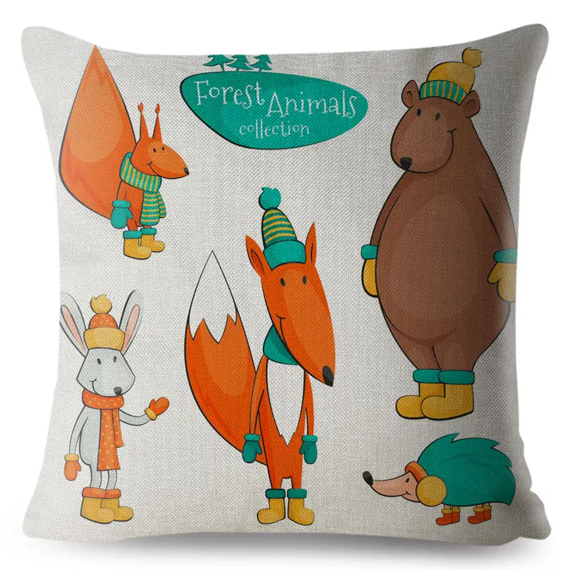 Nordic Cartoon Forest Animal Fox Bear Rabbit Print Pillow Cover 45*45 Cushion Covers Linen Pillows Cases Home Decor Case | Дом и сад