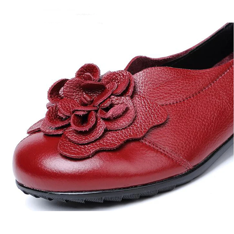 2019 Handmade Flowers Women Shoes Flat Heel Leather National Wind Grain Soft-Soled For Gifts dd107 | Обувь