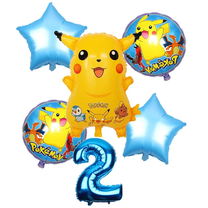 6 шт./лот шары из фольги Pokemon Pikachu украшения для дня рождения 16 дюймов номер 1 9 с