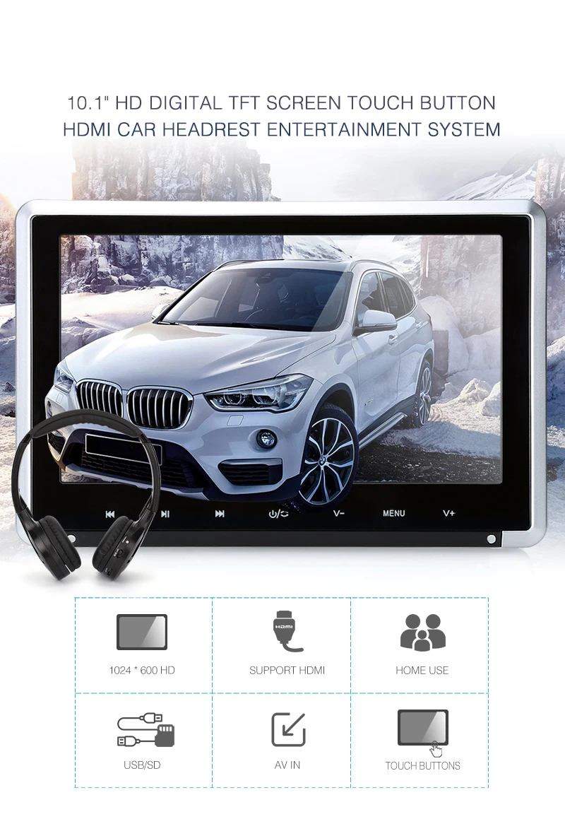 Тыквы 10 1 ''подголовник автомобиля DVD видео плеер USB/SD/HDMI/IR/FM на тонкопленочных