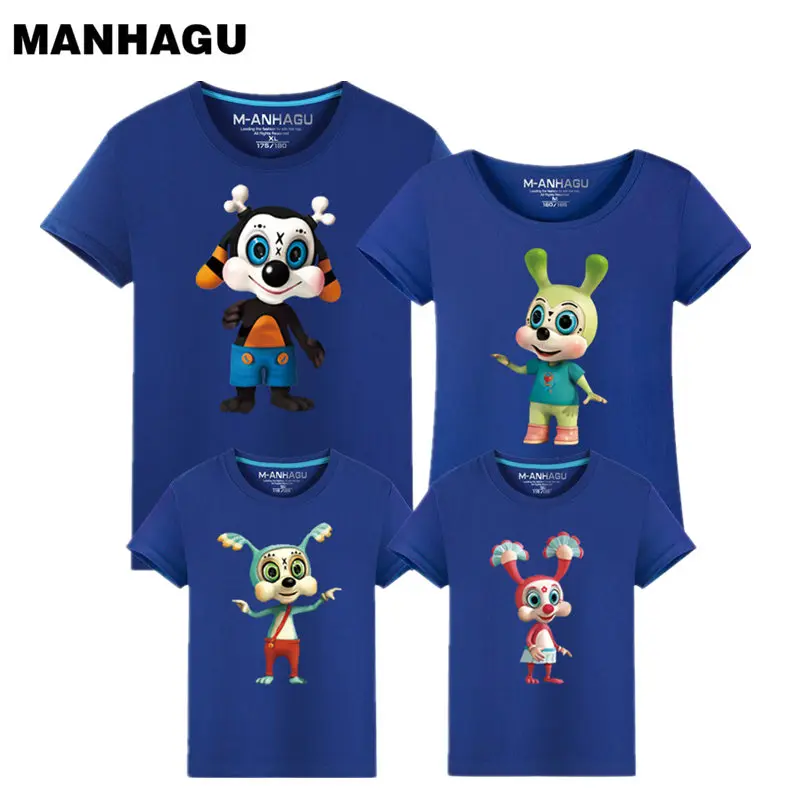 

MANHAGU Cartoon rabbit Fashion band rock T Shirt Family Matching Outfits Graphic T-shirts girls boys Hip Hop Family Short Sleeve