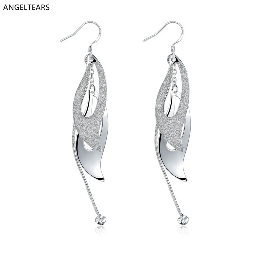 2017 Лидер продаж серебро Цвет скраб оставляет Форма длинные Висячие серьги модная