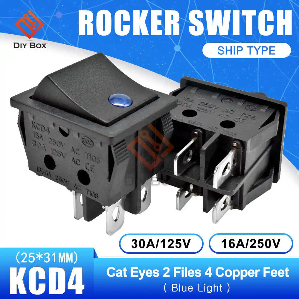 ON-OFF 4Pin Blue KCD4 клавишная кнопка выключателя питания ВКЛ-ВЫКЛ/ВКЛ-ВЫКЛ-ВКЛ 2/3 положение 4/6 Pin электрическое оборудование со световым выключателем лодки 16A 250 В - Цвет: ON-OFF 4Pin Blue