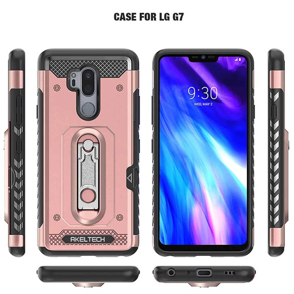 Hybrid Rugged Case With Metal Kickstand &amp Card Holder Slot Dual Layer Soft Rubber Hard PC Back Cover For LG G7 ThinQ/G7 G710EM |