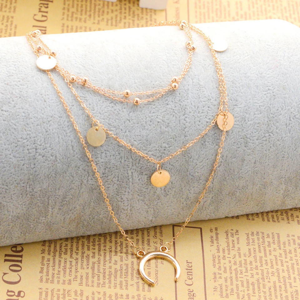 Женское колье золотистого и серебряного цветов ожерелье с многослойной цепочкой