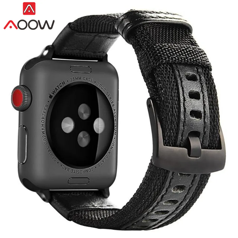Холщовый нейлоновый ремешок для часов Apple Watch 38 мм 40 мм 42 мм 44 мм браслет из натуральной кожи ремешок для iWatch 1 2 3 4
