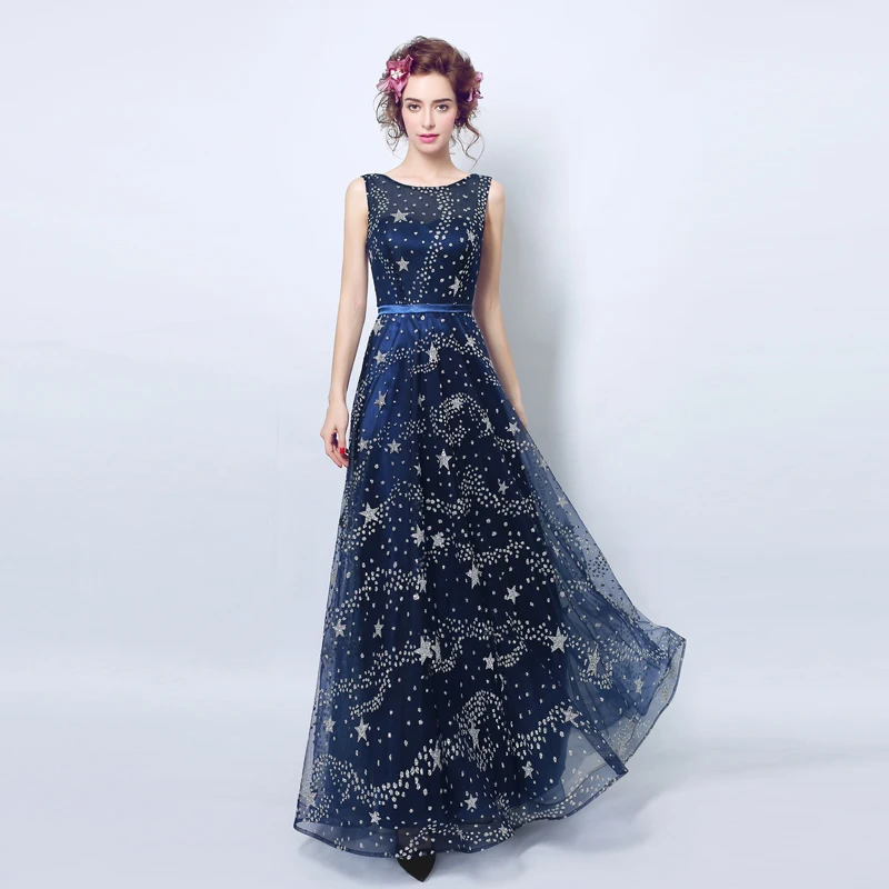 Длина Новинка 2017 года синий Вечерние платья Холтер Длинные принцессы