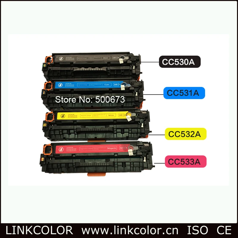 Бесплатная доставка совместимый тонер картридж CC530A CC531A CC532A CC533A для HP Color LaserJet